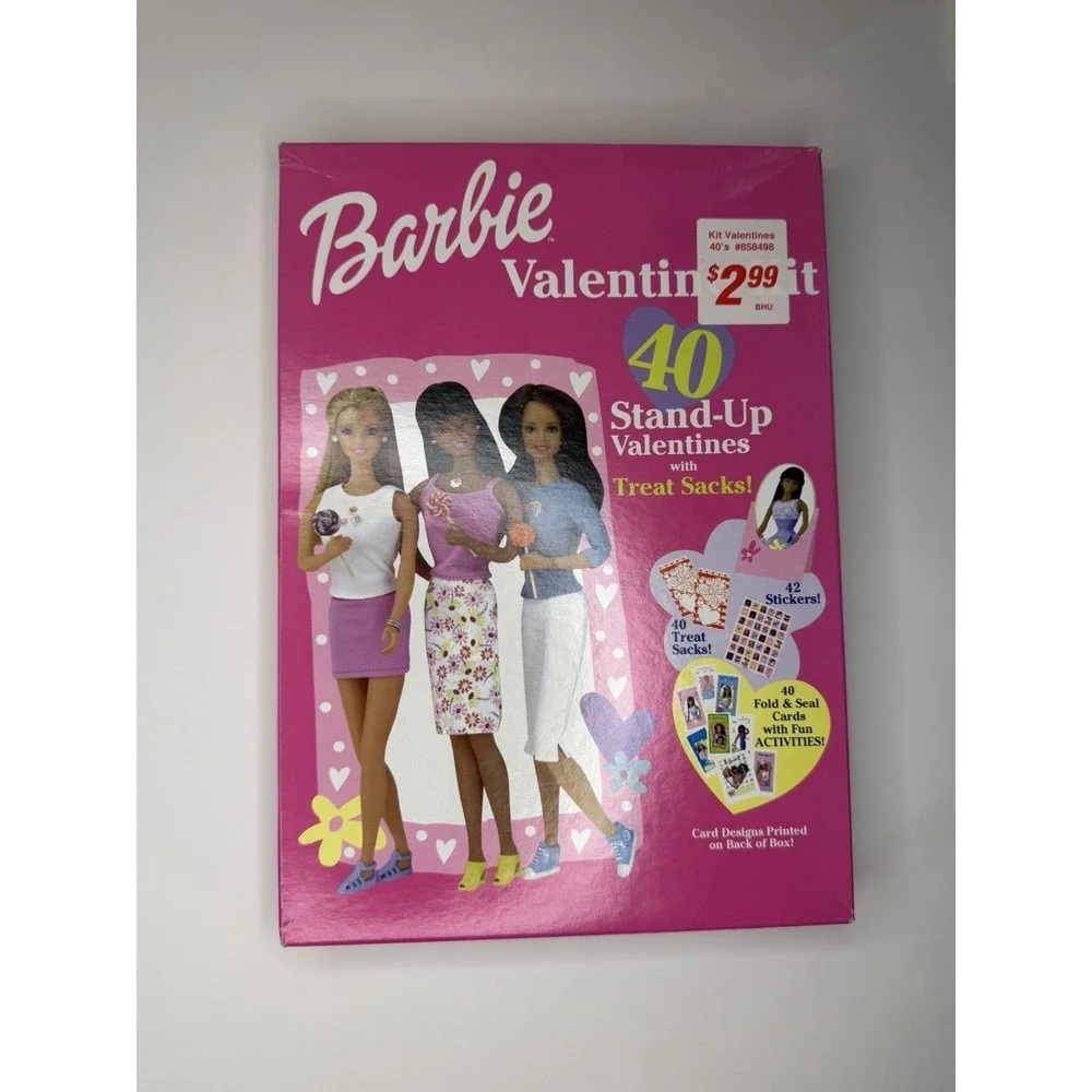 Barbie 40 Stand-Up Valentines Kit Treat Sacks 8 Designs Vintage Valentine's Day